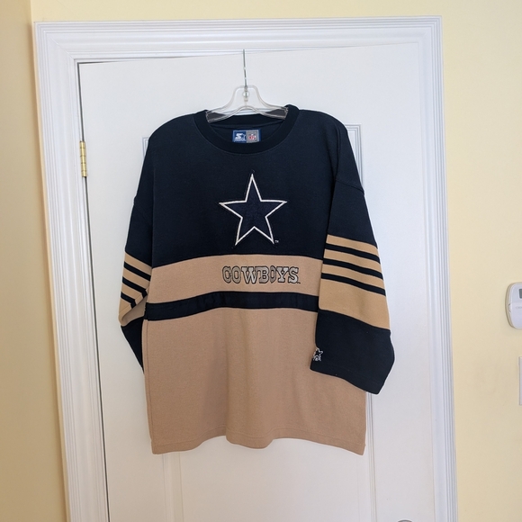 Vintage starter NFL Cowboys Black and Tan Sweatshirt Size Large Made In Korea - Picture 2 of 10
